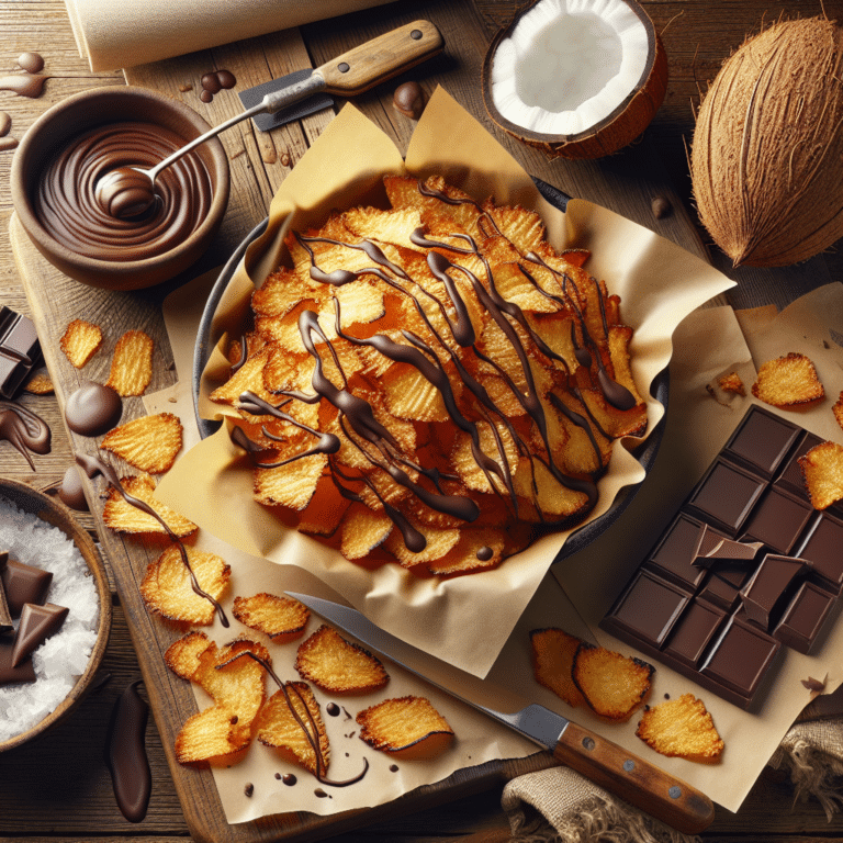 Receita de chips de coco low carb com chocolate amargo